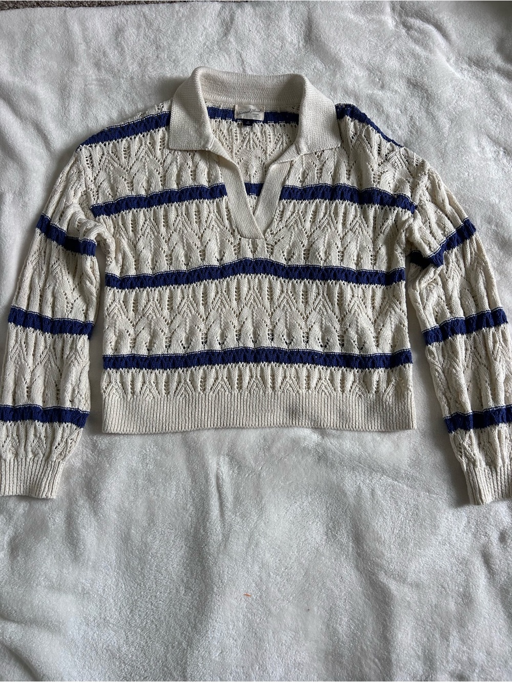 Cream Airy Open-Knit Lightweight Sweater Coastal Cottagecore Beachy Medium - Picture 8 of 14